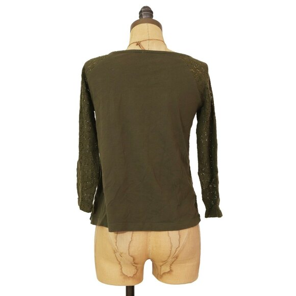 Free People Aztec Embroidered Crop Top Size S Crochet Knit Green EUC A3 - Picture 3 of 5